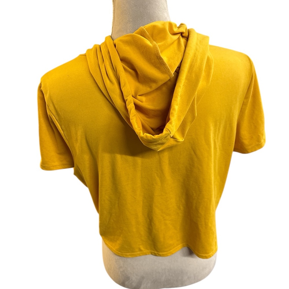 Charlotte Russe Mustard Yellow Cropped Hoodie with White Drawstring - Picture 3 of 5
